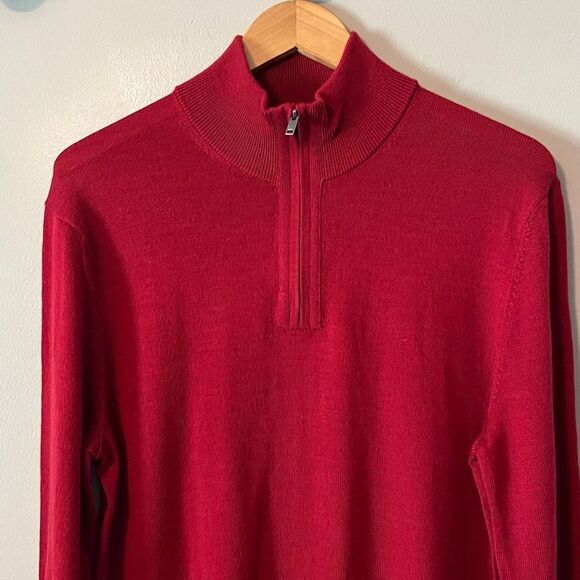 New! Banana Republic Factory 100% Merino Wool Quarter-Zip Sweater in Cognac Red - Picture 3 of 16
